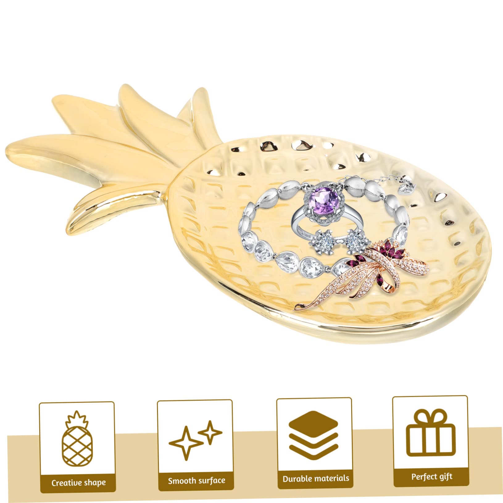 Amosfun Goldene Keramik Schmuckschale als Ablage für Ohrringe, Ananasform