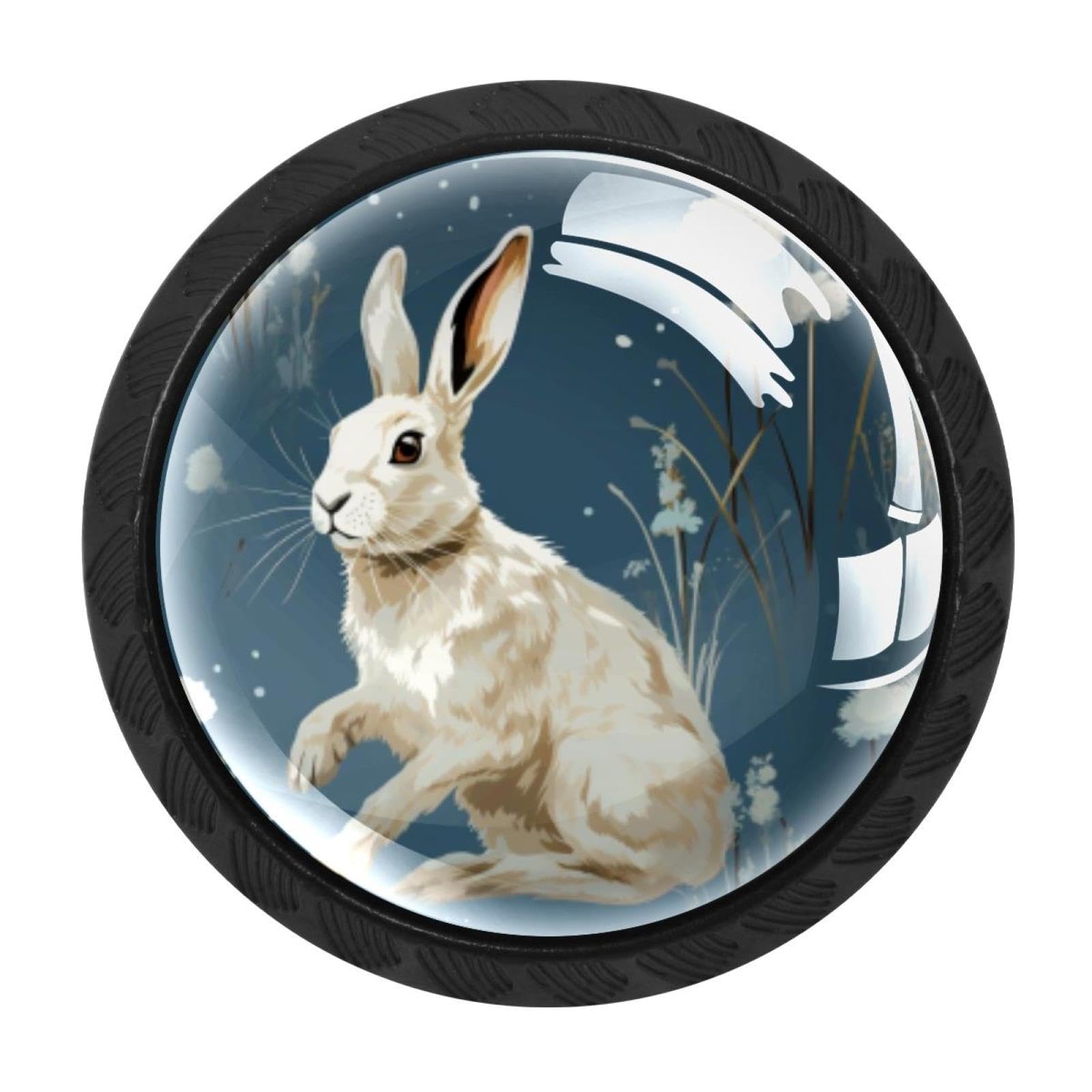 CHENZZZZ 4 Pack Round Cabinet Knobs for Kitchen Bathroom Closet Dresser Cabinets, Rabbit Bunny