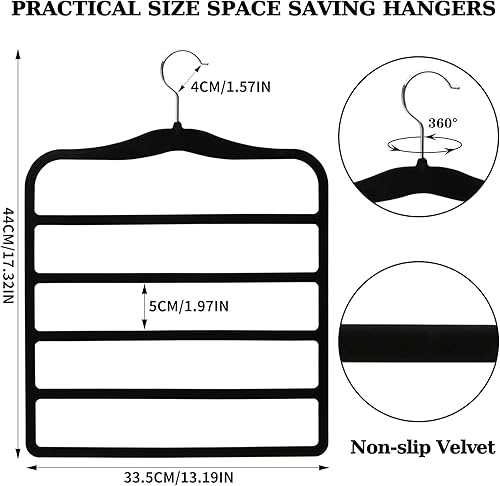Miniatura 5 de Organizadores y almacenamiento de armario, paquete de 3 perchas de terciopelo para pantalones, ahorro de espacio, antideslizante, 5 niveles mágicos,