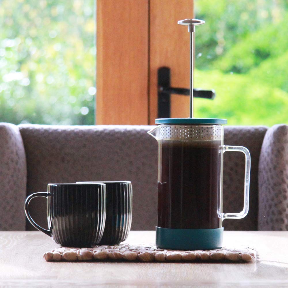 Barista & Co Core Cafetière à piston française – Passoire à thé et café sans plastique avec gobelet en verre borosilicate, filtre en métal et base en acier amovible – Infuseur manuel à thé et café