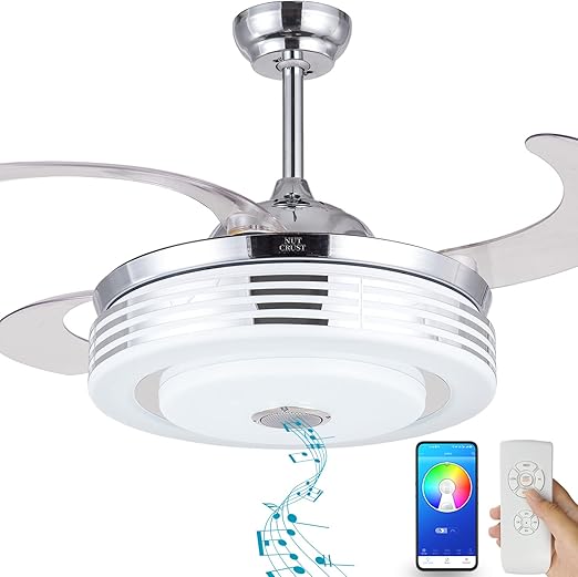 NUTCRUST Retractable Ceiling Fan with Light and Bluetooth