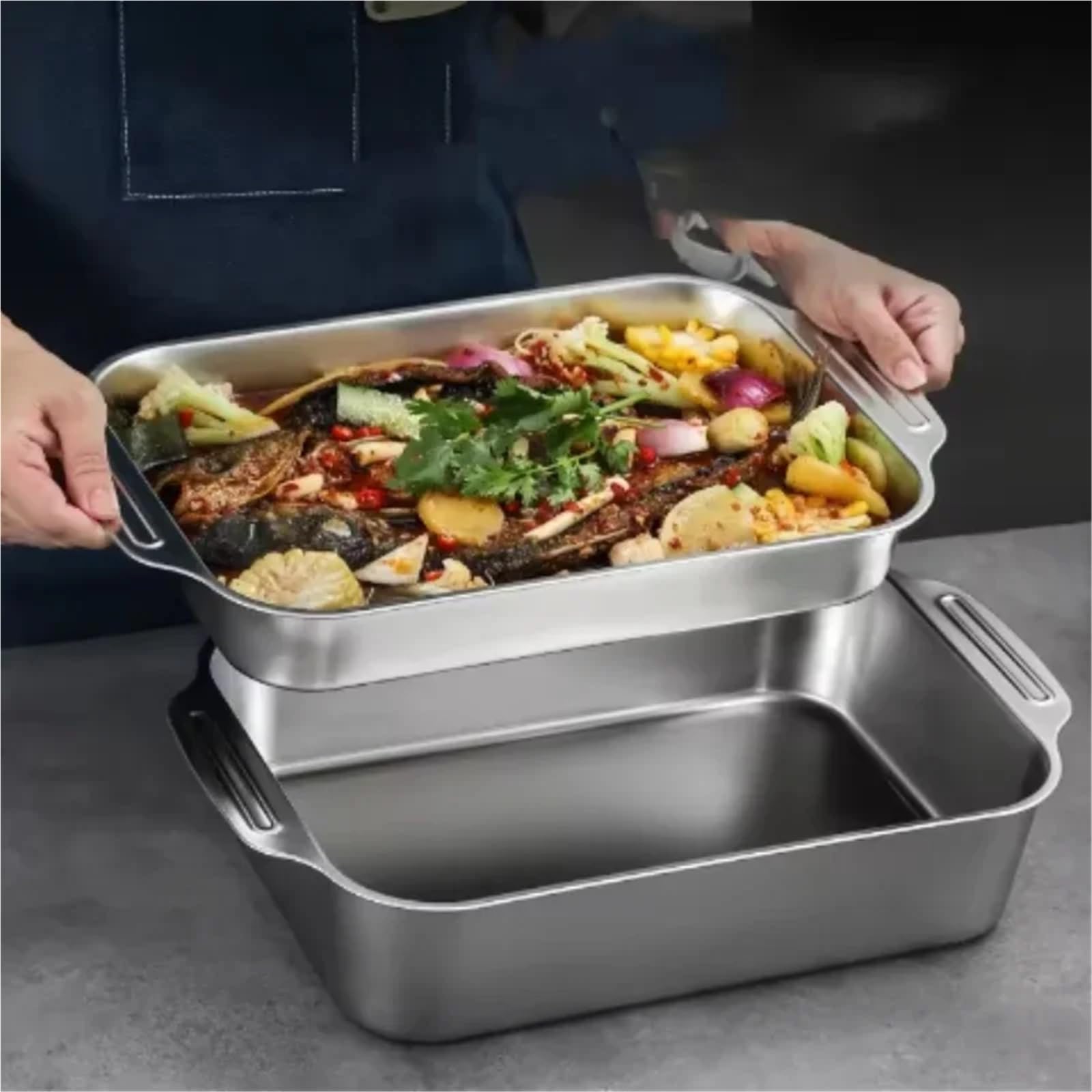 Tiefes Backblech, Edelstahl-Bräter, Antihaft-Grillbleche, Ofenzubehör, Backwerkzeuge, Küchenzubehör FüR Zum Backen(S)