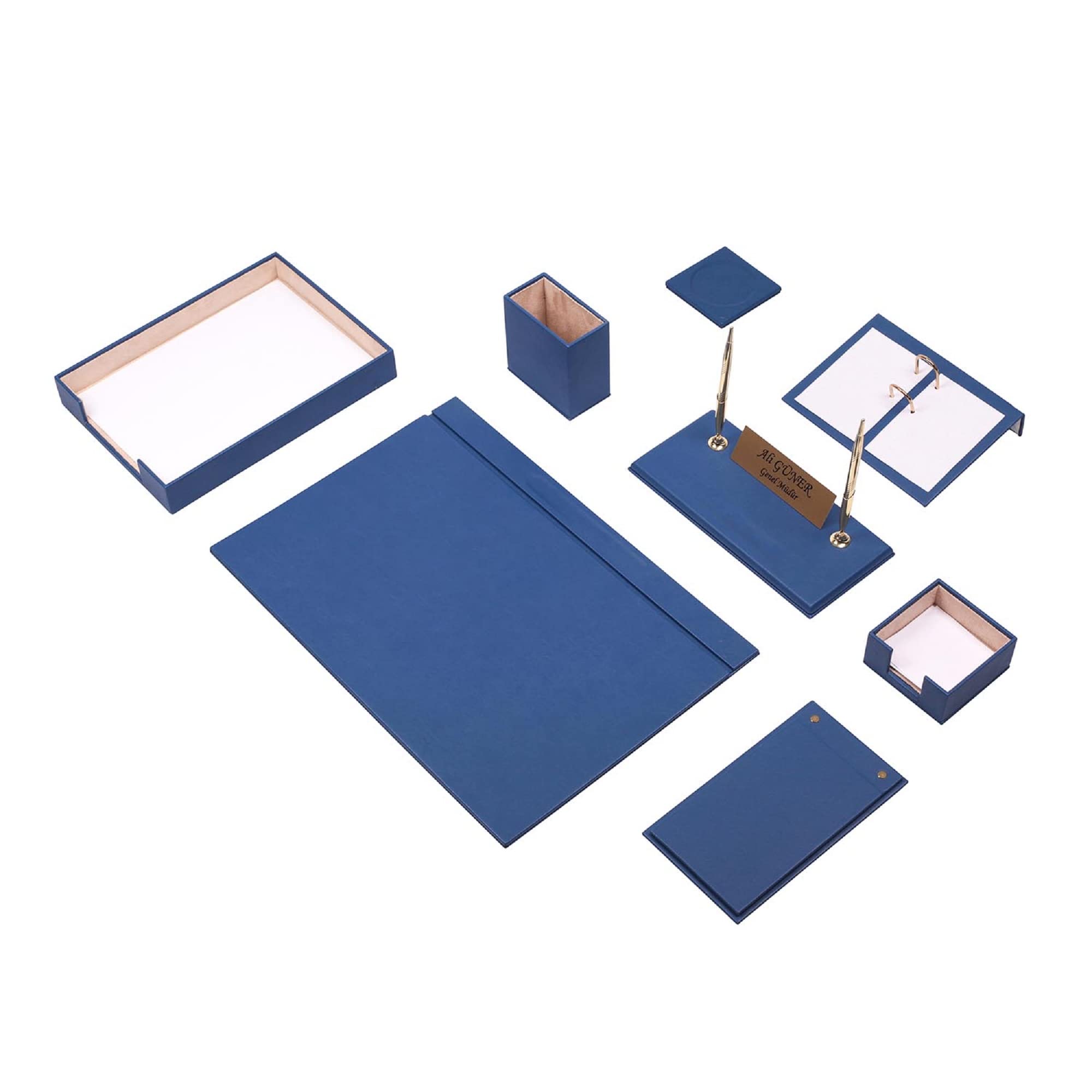 Set da scrivania in pelle, sottomano da scrivania, porta foglietti per appunti, portapenne, sottobicchiere in pelle, accessori da scrivania, organizer da scrivania (10PCS-SINGLETRAY)