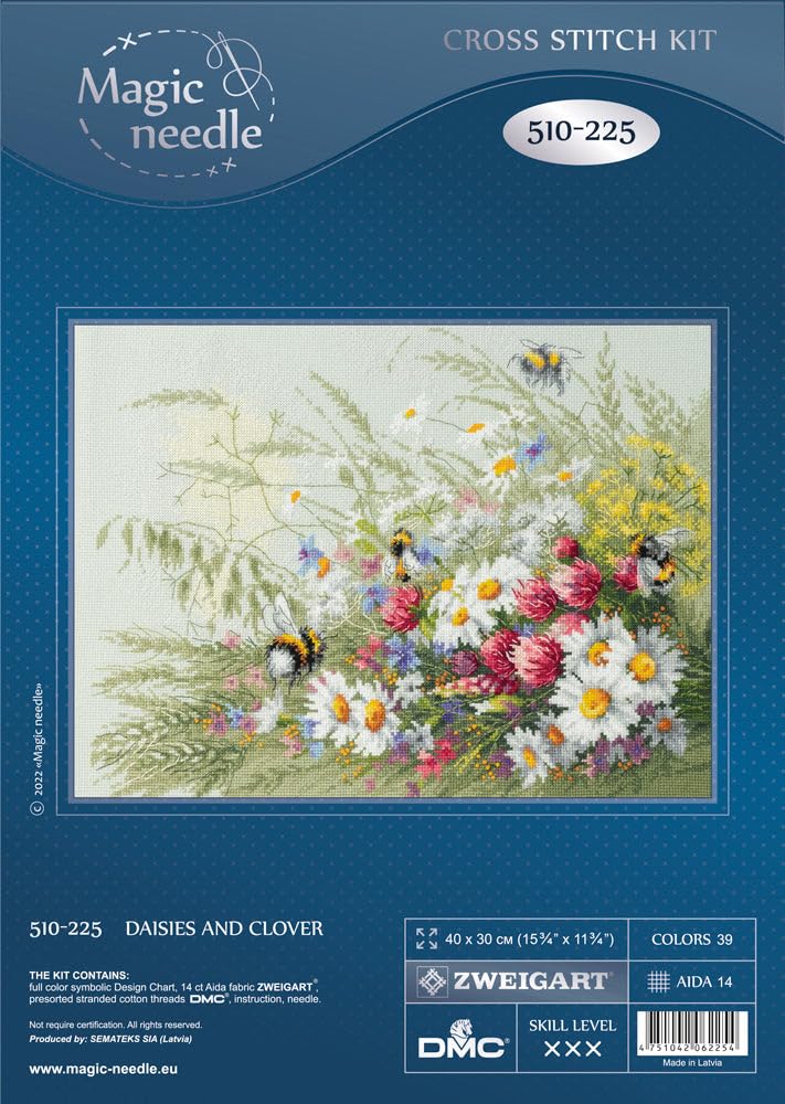 Wizardi Zestaw do haftu krzyżykowego Stokrotki i koniczyna 510-225 Magiczna igła