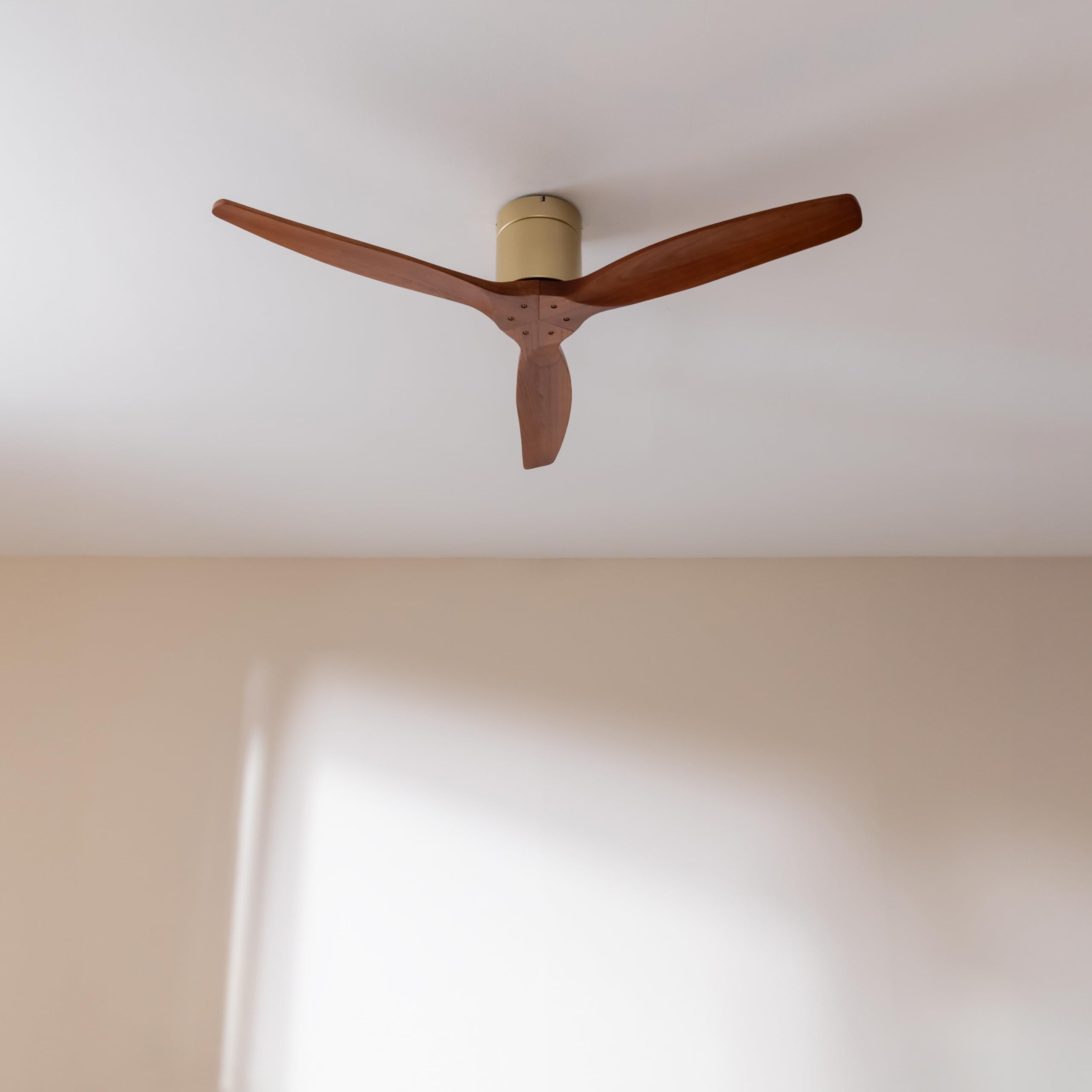 Cecotec Ventilador de Techo EnergySilence Aero 5500 Aqua GoldDarkWood Connected, Motor DC 40W, Diámetro 132 cm, Bajo consumo, Wifi, Mando, Exteriores, Temporizador, Verano e invierno, Silencioso