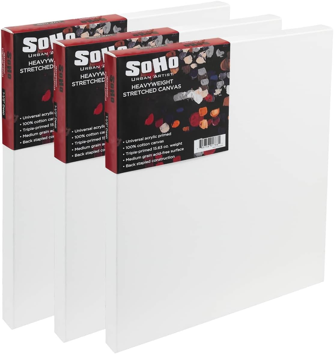 SoHo Urban Artist, 20x40 Heavyweight Stretched Cotton Canvas for Painting - 1.5" Deep- 3 Pack, Triple Primed, 100% Cotton Canvas, Archival, Universal Primed for Oil, Acrylic, Alkyd, Mixed Media