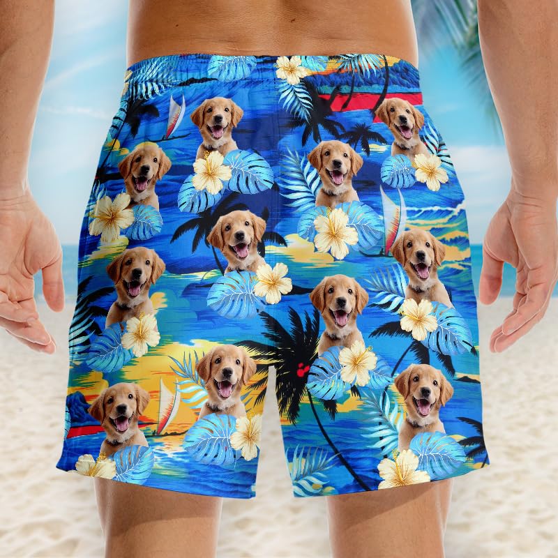 Pawfect House Funny Custom Swim Trunks Men with Face, Mens Board Shorts Swimwear, Hawaiian Beach Shorts Swim Shorts for Men3