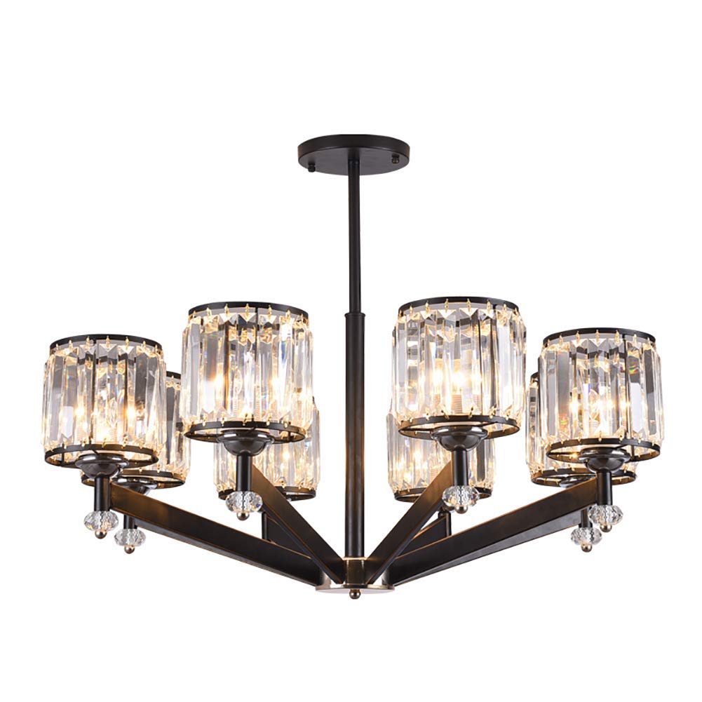 KXEcoLife Vintage 8Light Crystal Chandelier Modern Ceiling Light Fixture for Kitchen Dining & Living Room Elegant Black Finish Stylish Home Decor Lighting