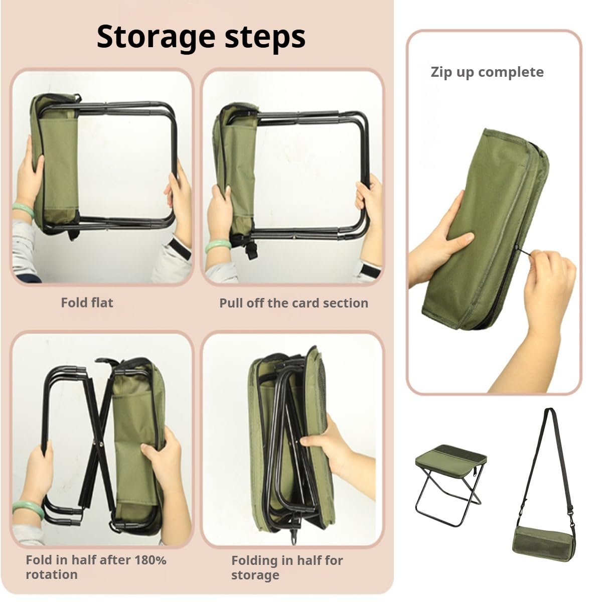 Sgabello Pieghevole Da Zaino/Sgabello Da Escursionismo Portatile - Sedia Da Campeggio Leggera, Sedia Da Pesca Pieghevole Per Esterni, Sgabello Pieghevole Ultraleggero (Green Large+ Small)