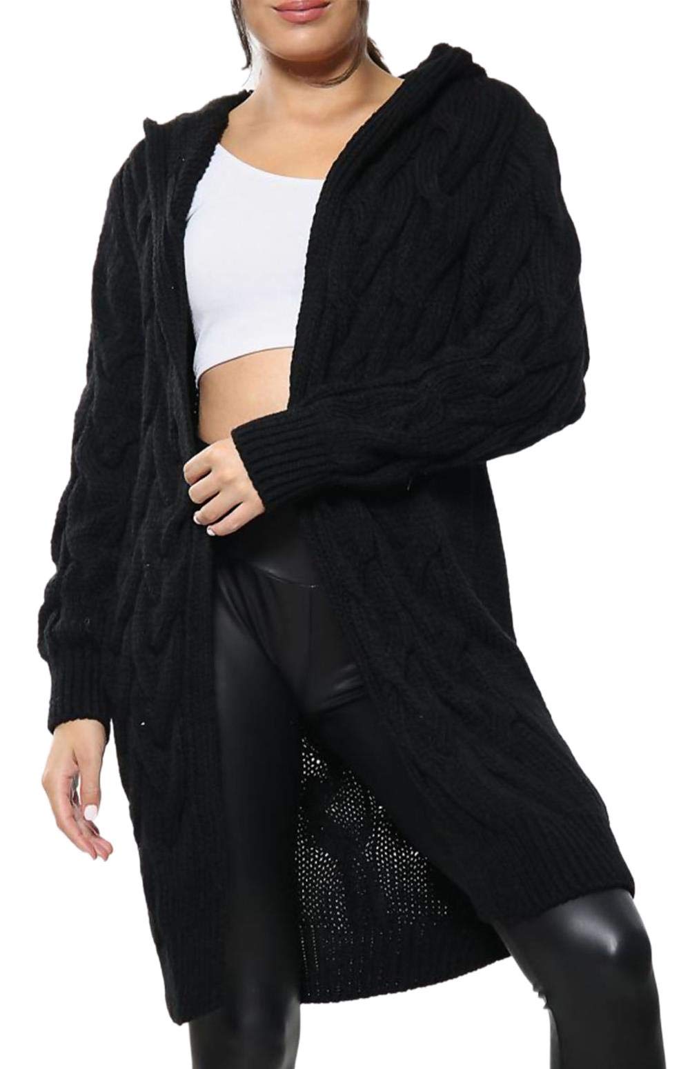 Crazy Girls Girls Black Crazy Womens Chunky Knit Long Cardigan, Sm (Uk 8-10)