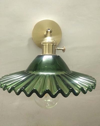 Miniatura 6 de Vintage Green Ribbed Glass Wall Sconce with Gold Brass Lamp Body Hardwired Adjustable Wall Light Fixture E26E27 Base for Bedroom Living Room Hallway