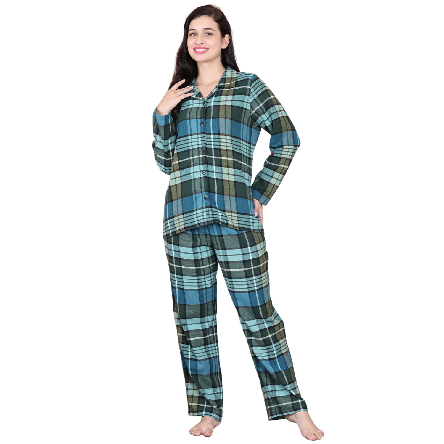 secret wish Checkered Flannel Night Suit/Top & Pyjama/Pocket/Co-ord/Set/Full Sleeves-picture-19