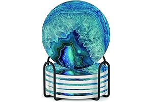 Captivating Agate Decor: Marble Ocean Coasters Adorned with a Refined Stand