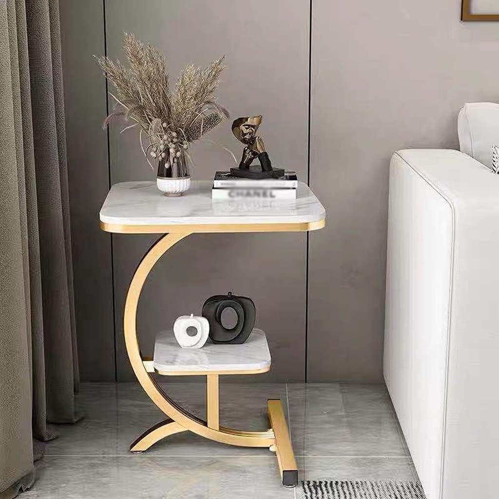 Side Table/End Table,Small Coffee Table Corner Light Simple Iron Square Table Living Room Marble Sofa Side Cabinet