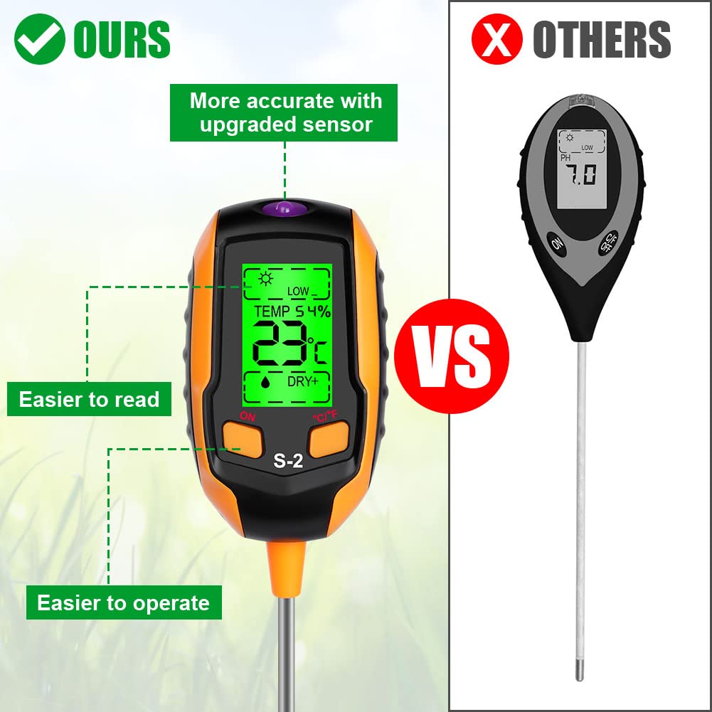 flintronic Tester gleby 5 w 1 pH-metr, cyfrowy tester z termometrem do roślin mierzący oświetlenie, temperaturę, PH, wilgotność gleby i wilgotność otoczenia, do ogrodu i trawnika