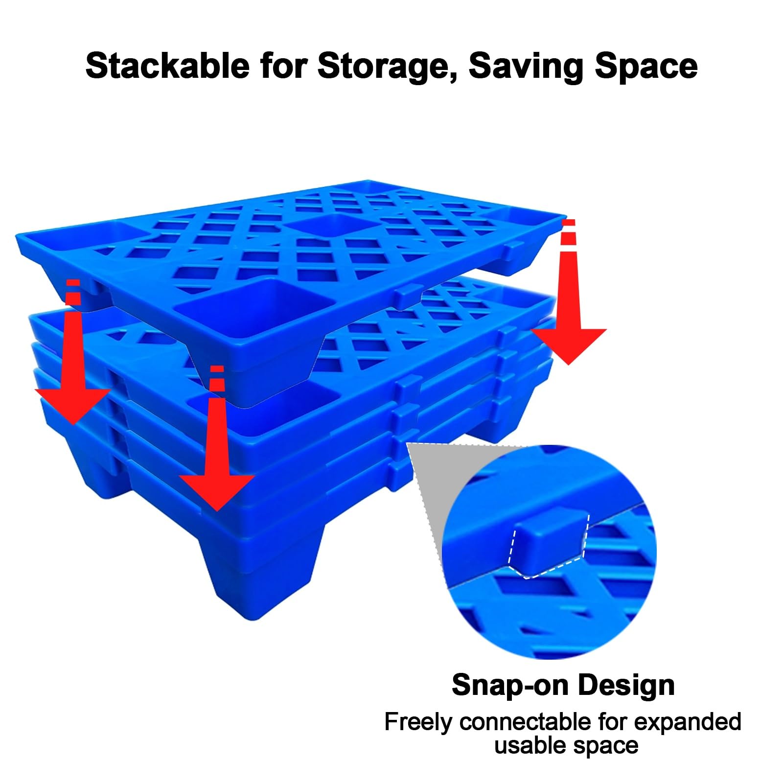 Pallet impilabili in plastica leggera HDPE resistente all'umidità, capacità di carico statica, ideale per garage, magazzini, cantine, magazzini, cantine, stoccaggio (blu, 40 x 40 x 10 cm)
