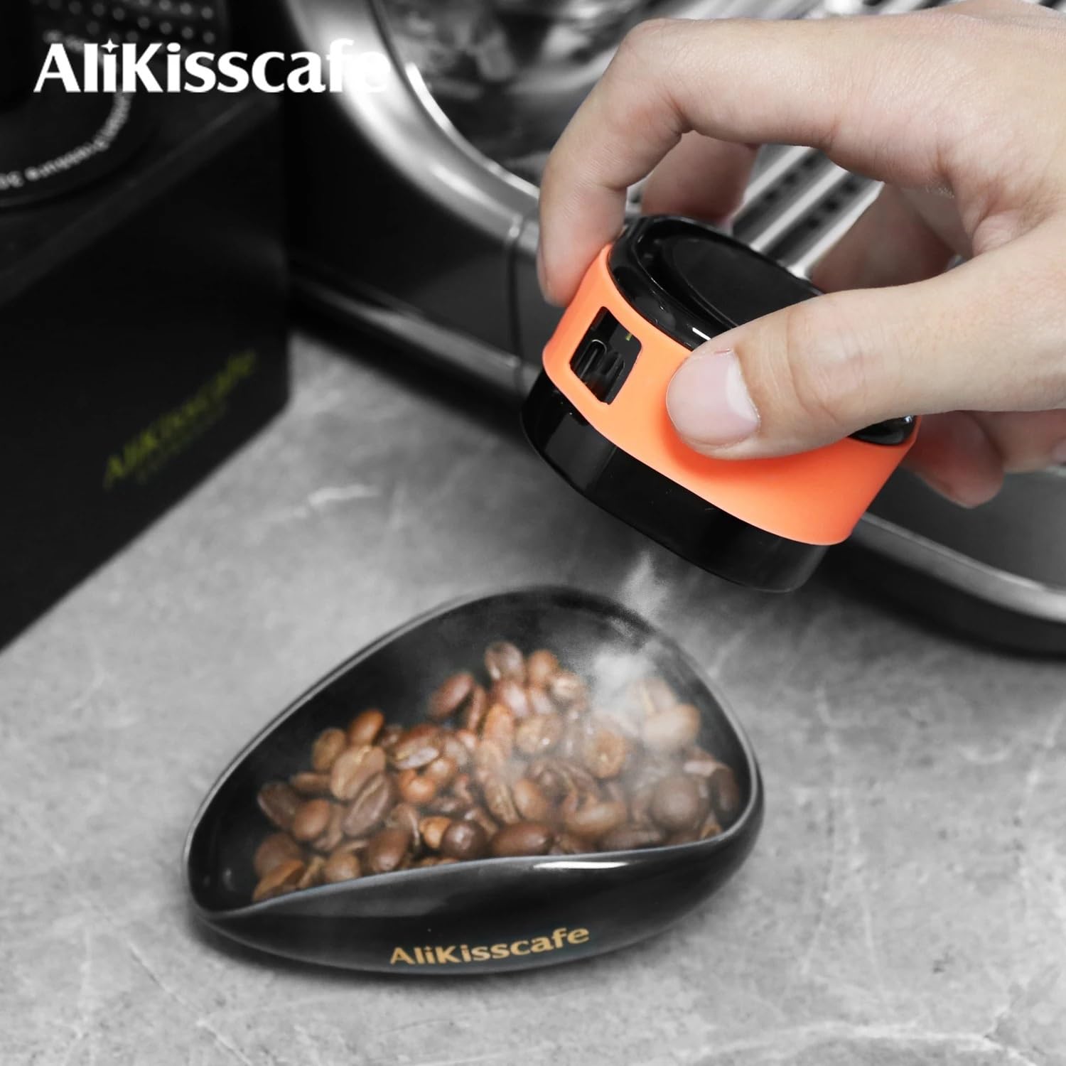 Kit Pulverizador Eléctrico Granos Café Vaso Dosificador | Máquina nebulizadora y recipiente reducen polvo al moler(1pc Black Tray)