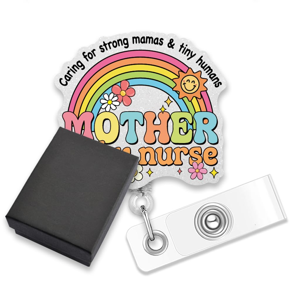 AGMDESIGN Caring for Strong Mamas & Tiny Humans Mother Baby Nurse Badge Reel Retractable Clip, Labor and Delivery Nurses Badge Reel for Neonatal Nurse