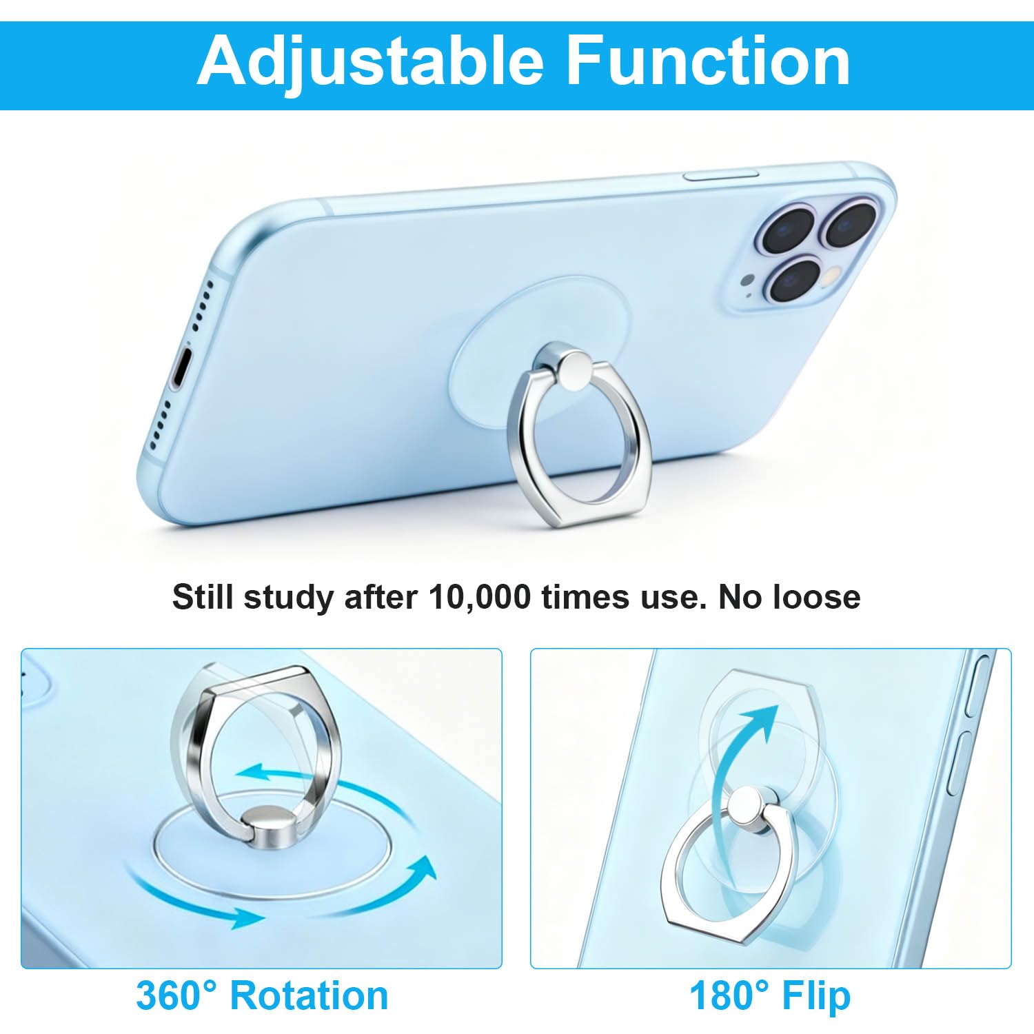 VOVIGGOL Transparent Phone Ring Holder Stand 2 Pcs, 360° Rotation Cell Phone Ring Holder Mobile Finger Kickstand Hand Phone Grip for iPhone, Clear Phone Ring for Phone Case (Round) - 3