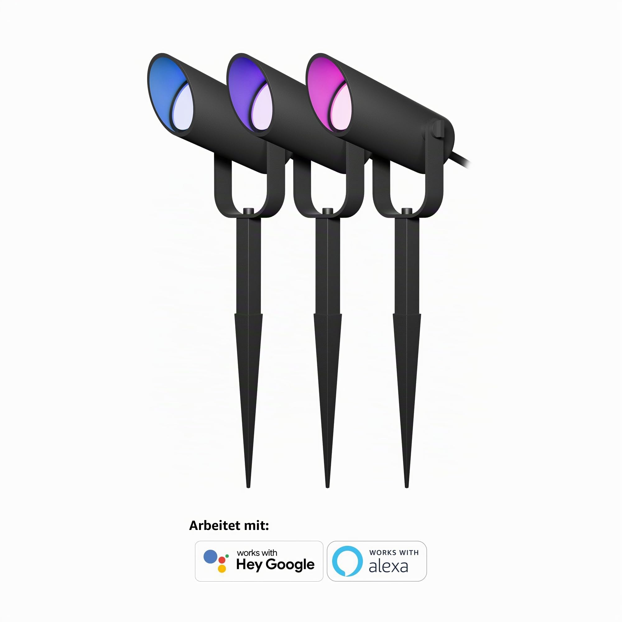 Hombli Gartenspots, RGB, CCT, für Außenbereich, 16 Mio. Farben, 3 Stück | Gartenstrahler, App-Steuerung, kompatibel mit Alexa, Google, Siri, Zeitschaltuhr, niederländische Marke für dein Smart Home