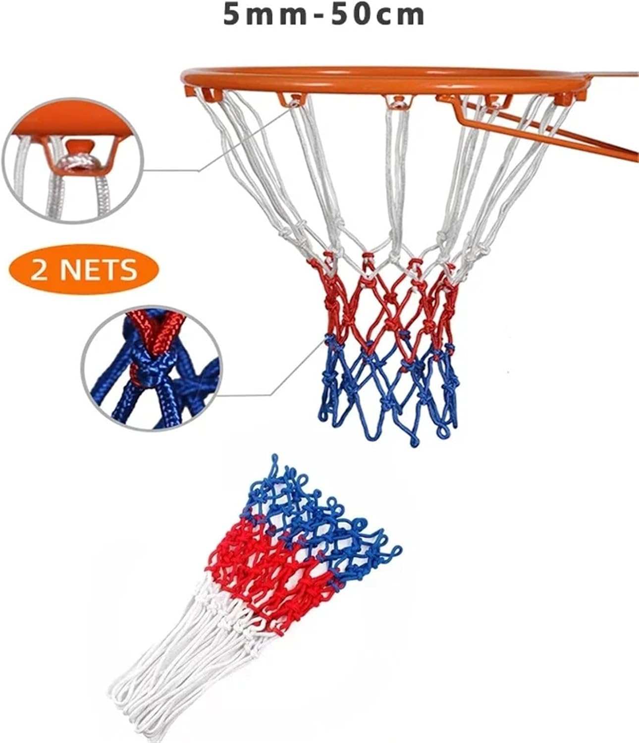 Basketball Net 10Pcs Tri-Color for Hoop Replacement