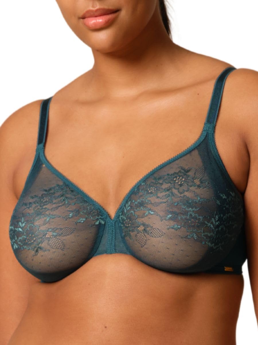 Gossard Glossies Lace Non Padded Moulded Sheer Bra Dark Green 34DD