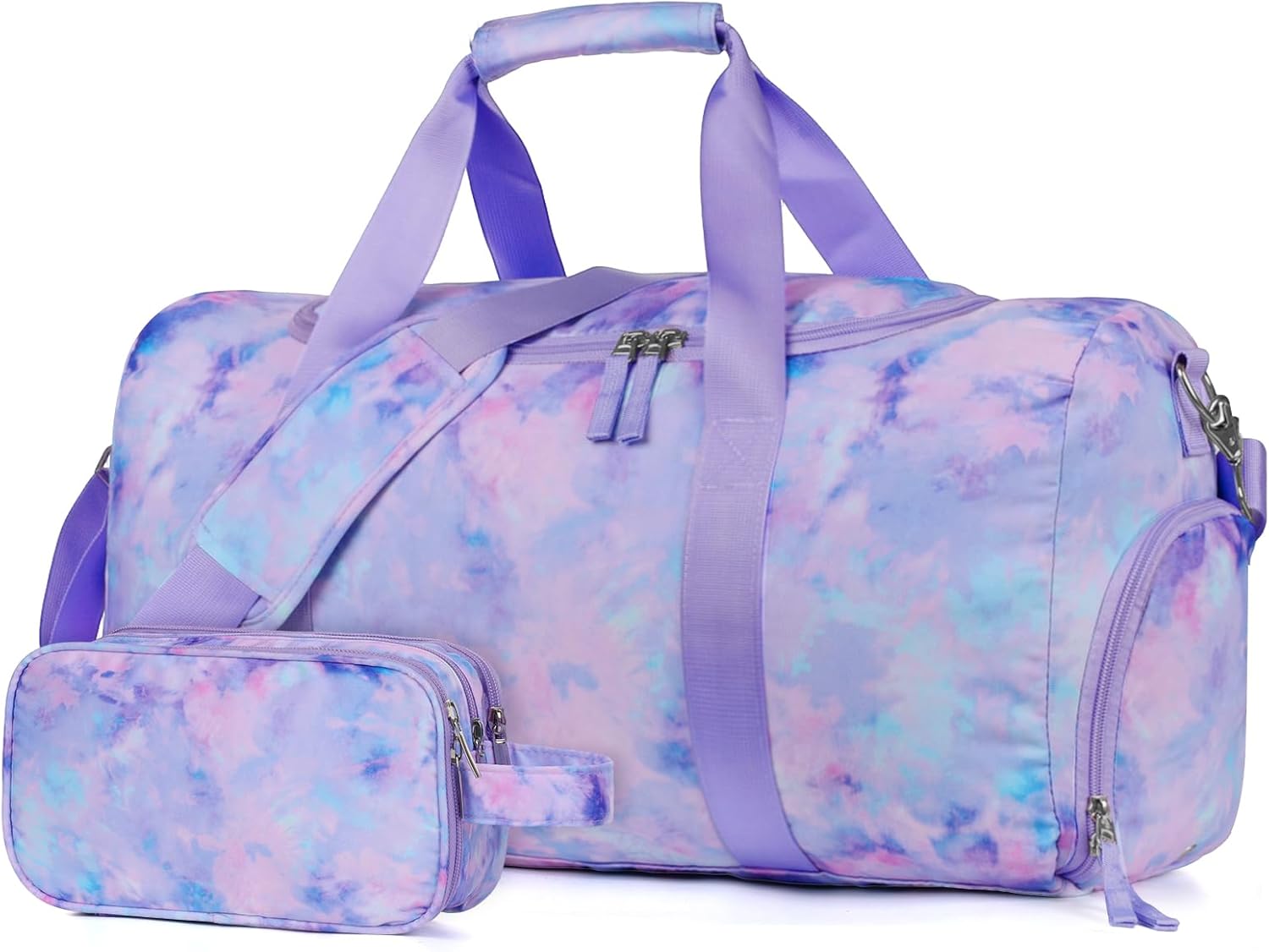 Vipdeal Purple Girls Duffle Bag for Travel, Kids Duffle Bag Large Weekender Overnight Bags with Kids Toiletry Bag Set Shoe Compartment Carry on, Tie Dye