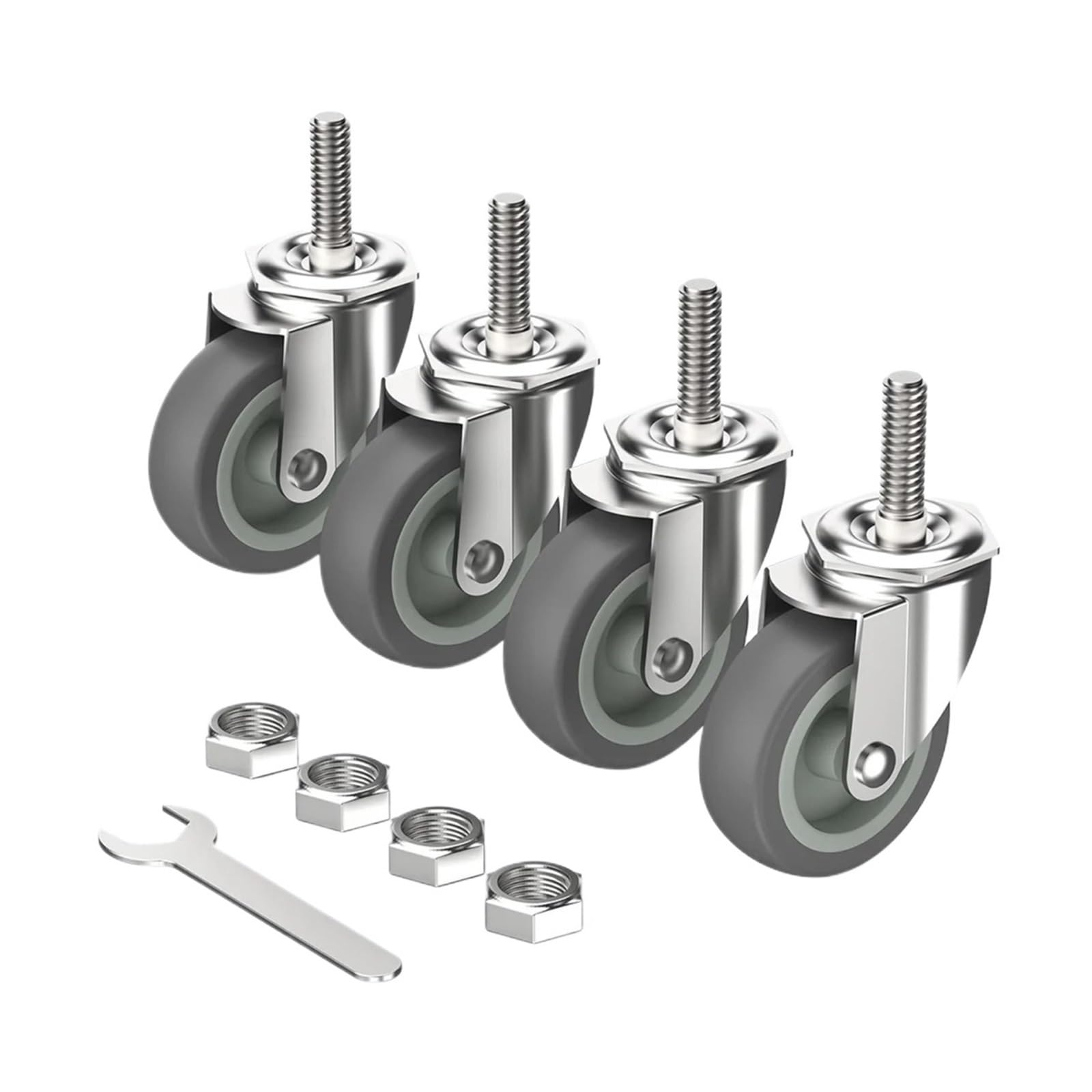 Ruedas giratorias roscadas de 3 pulgadas sin ruedas con vástago de freno, juego de 4 ruedas resistentes, color gris(Brakes)