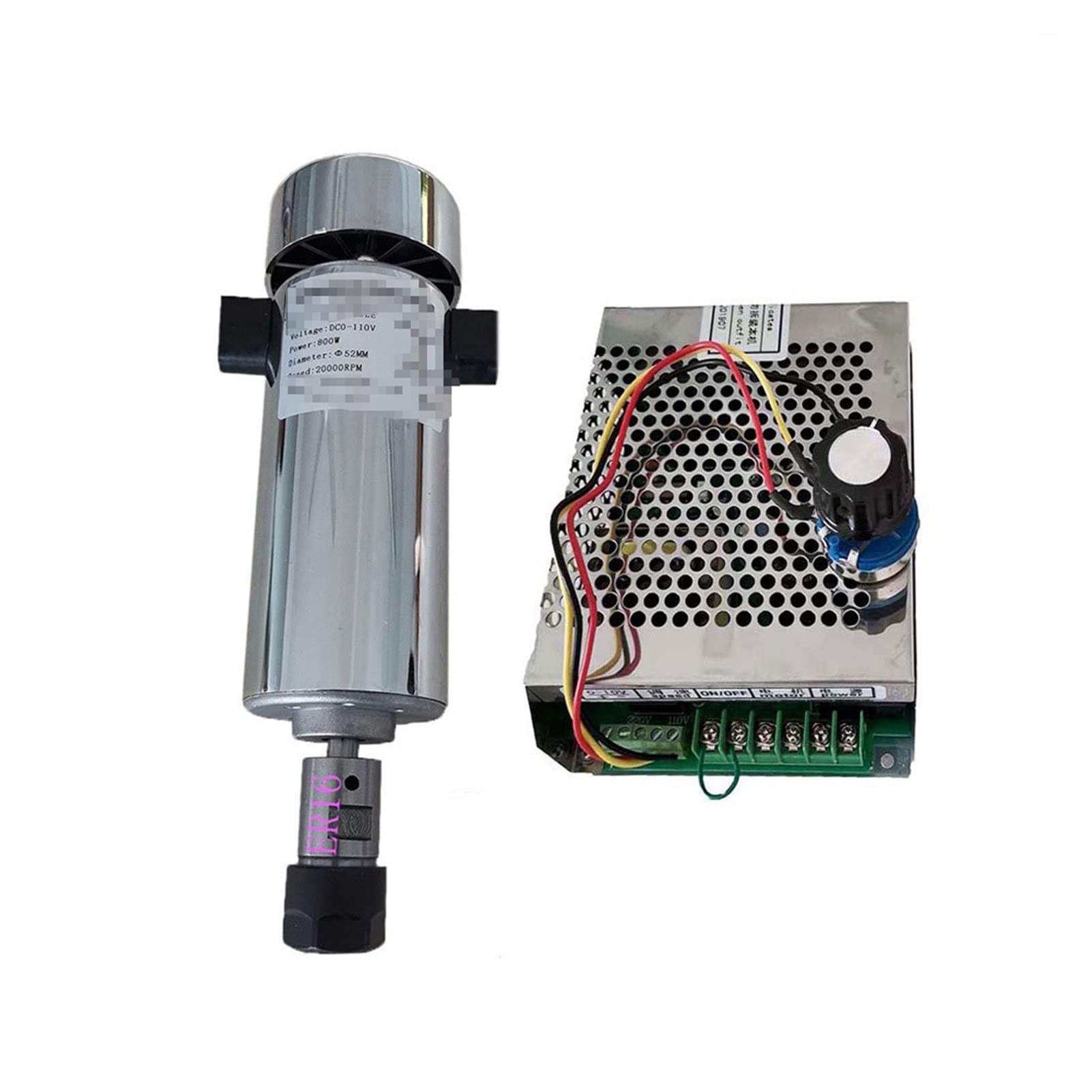 CVFRDD CNC Spindle Motor Kit Air cooled 0.8kw DC110V 20000RPM CNC spindleMotor Kit ER16/ chuck 800W Spindle Motor/Power Supply speed governor For Engraving