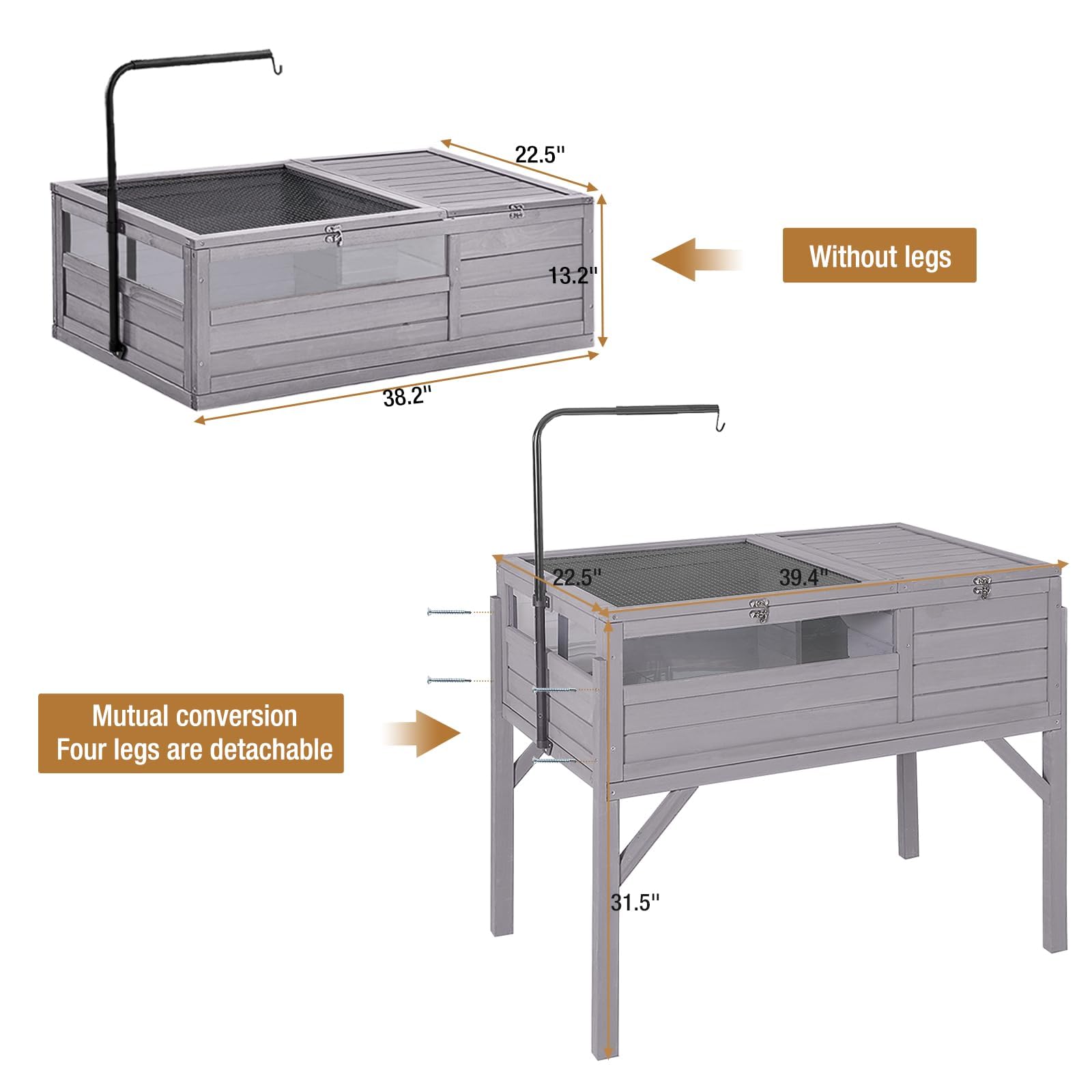 Seiyierr Tortuga Hábitat casa de madera con portalámparas, interior y exterior, recinto para reptiles, jaula para animales pequeños, jaula para tortuga, lagarto, serpiente, patas móviles