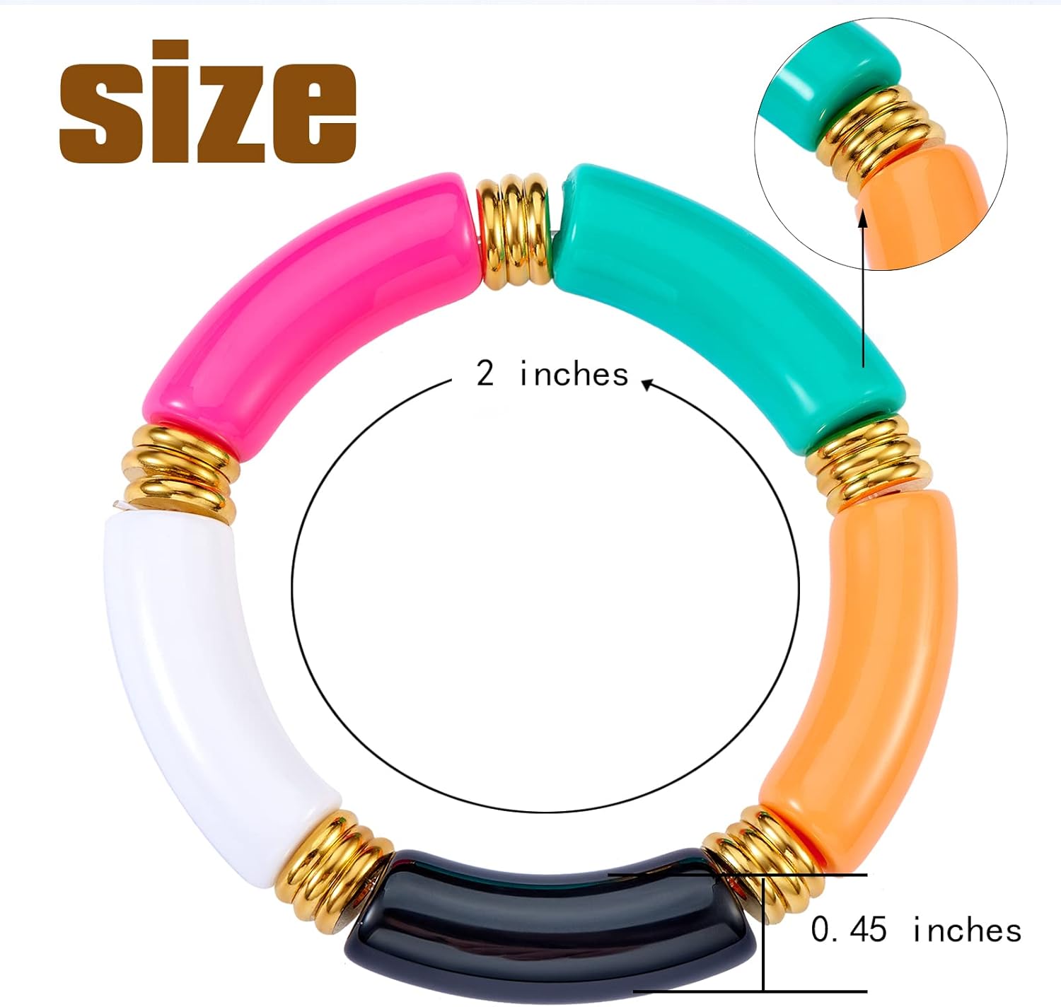 Ornaland 5 Pcs Bamboo Tube Bangles Bracelets Chunky Curved Stacking Clear Acrylic Beads Stretch Bracelets Set Candy Color Friendship Couple Bracelets Gift for Women Men,2 inch(5cm) - Image 2