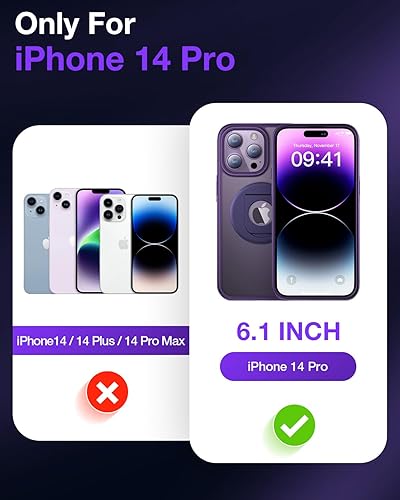Miniatura 6 de Facbiny Funda magnética diseñada para iPhone 14 Pro, compatible con MagSafe, soporte giratorio de 360, funda translúcida a prueba de golpes, morado