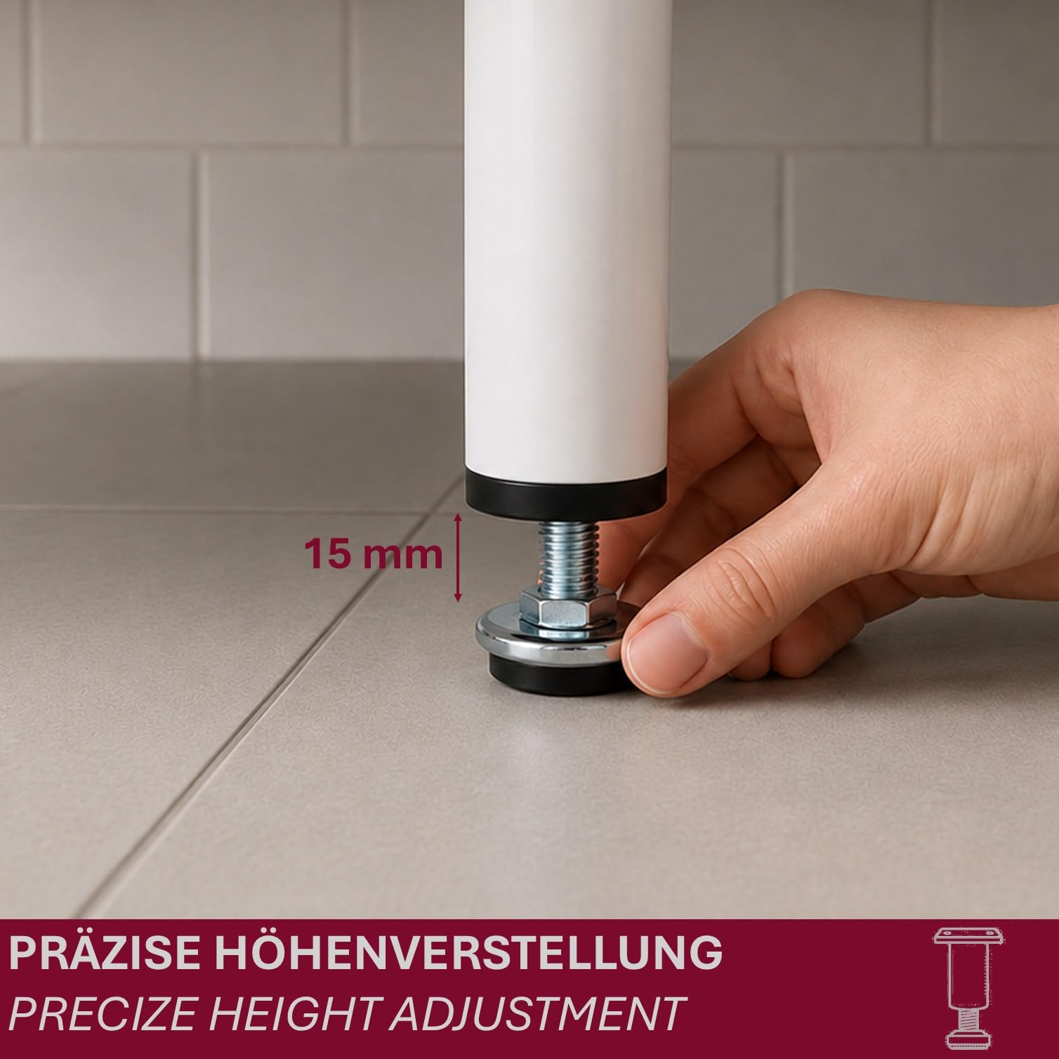 Nóżki meblowe ze stali nierdzewnej, białe, matowe, 80-200 mm, z regulacją wysokości, okrągłe nogi meblowe – regulowane nóżki do szafy, komody, szafki pod telewizor – do 35 kg na nóżkę, do wyboru