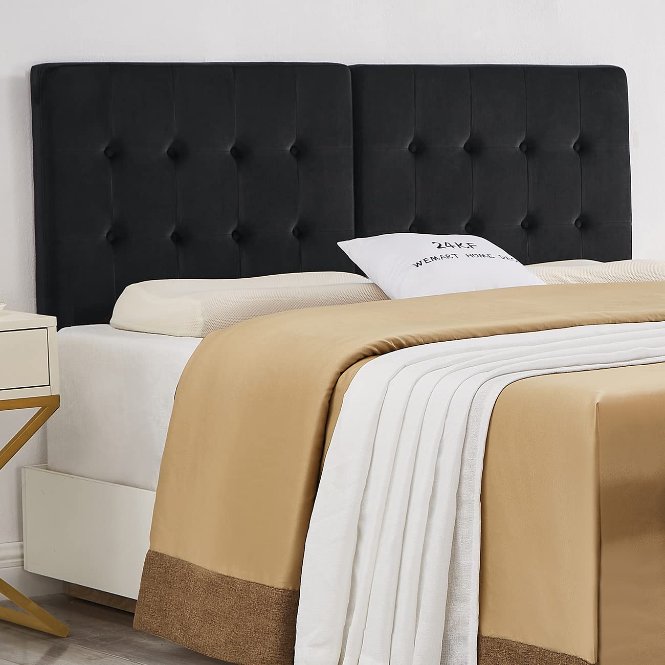 24KF Black Wall Mounted Tufted Button Queen Headboard Full Headboard