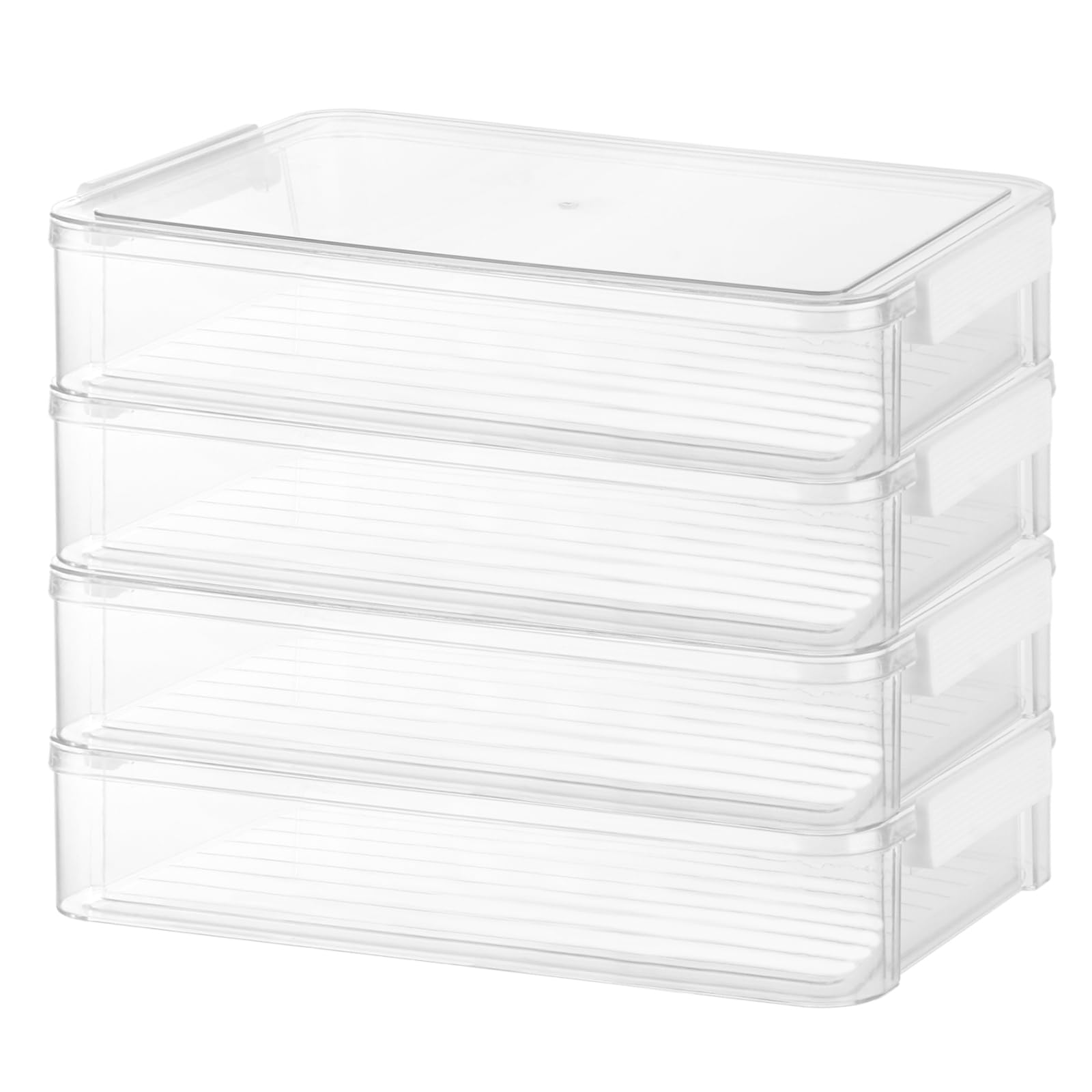 MEIDIV 4 PCS Plastic A4 Storage Boxes with Lids, 34.7x23.4x6.5CM Clear Stackable Shallow Storage Box, A4 Box for Paper Storage, Document, Stationery, Book, Photo, File