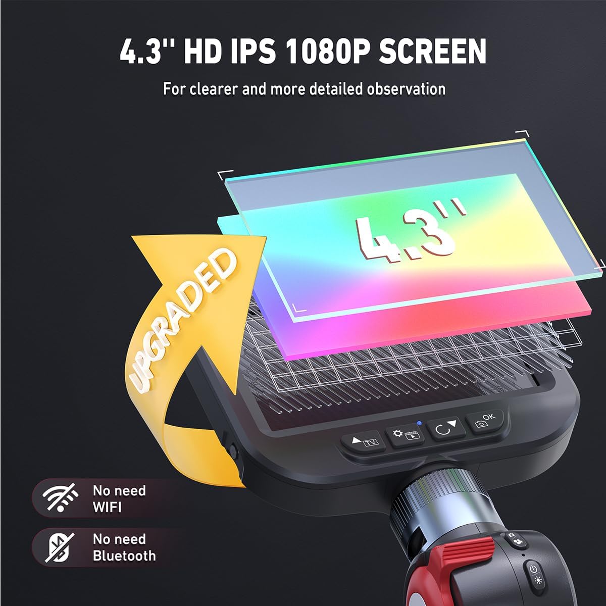 Ralcam Endoskopkamera mit Licht Endoscope Camera - Endoskop 8,5mm Inspektionskamera 4,3" HD 1080P Rohrkamera, Kameras mit 6 LED, IP67 Wasserdicht 1m Flexible Kanalkamera Teleskopkamera Kfz Werkzeug