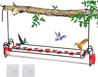 Hummingbird Feeder,Suction Cup Hook 2 In 1 Hummingbird Water Feeder Window Hummingbird Feeder 12 Feeding Ports 45cm Long Transparent Tube Outdoor Hanging Wild Bird Feeder