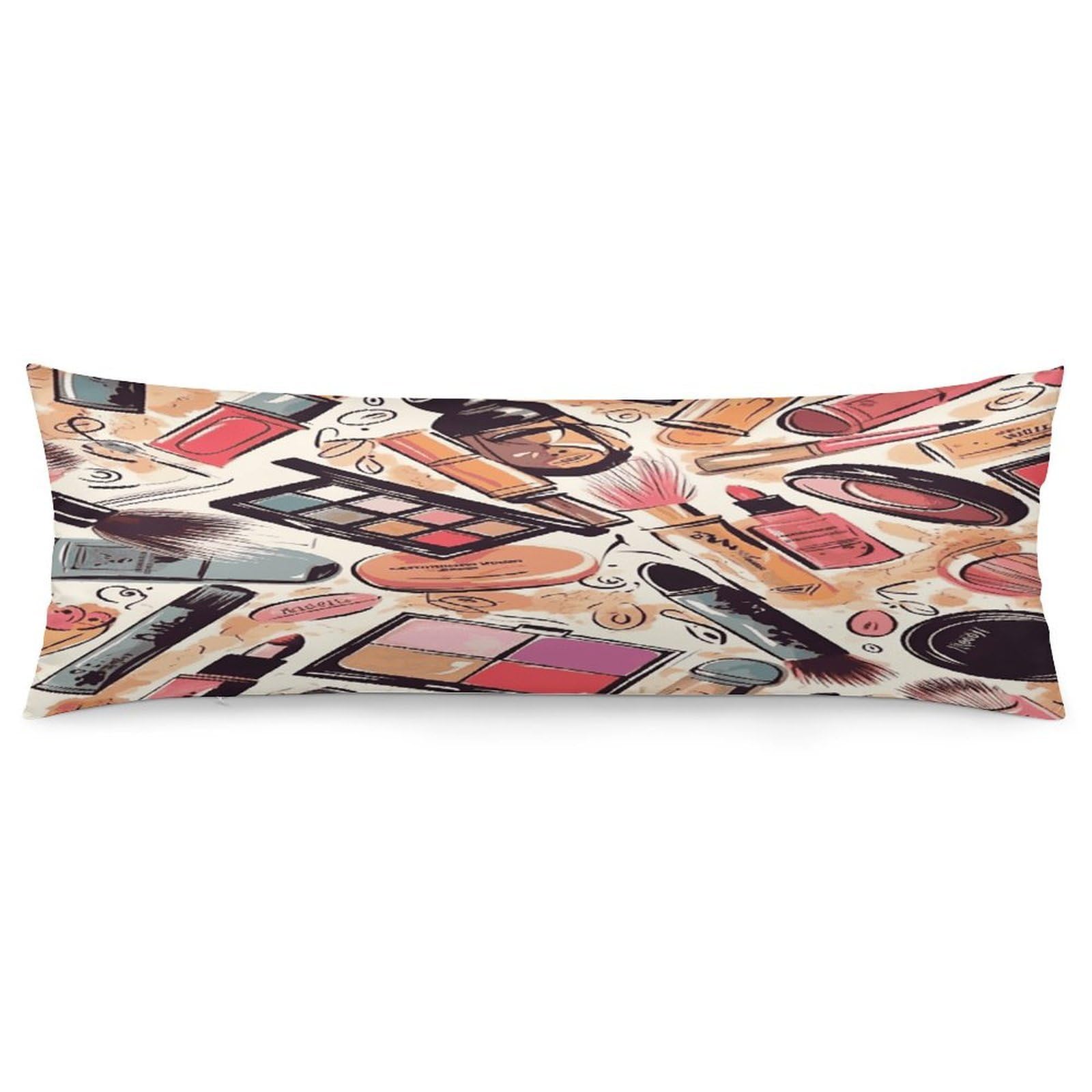Cosmetic and Makeup Theme Pattern Pillowcase Long Body Pillow Cover Soft Decorative Body Pillow Case Breathable Large Pillowcase Cute Cozy Pillow Protector for Bed Sofa Couch Room 18.9 X 53 Inch