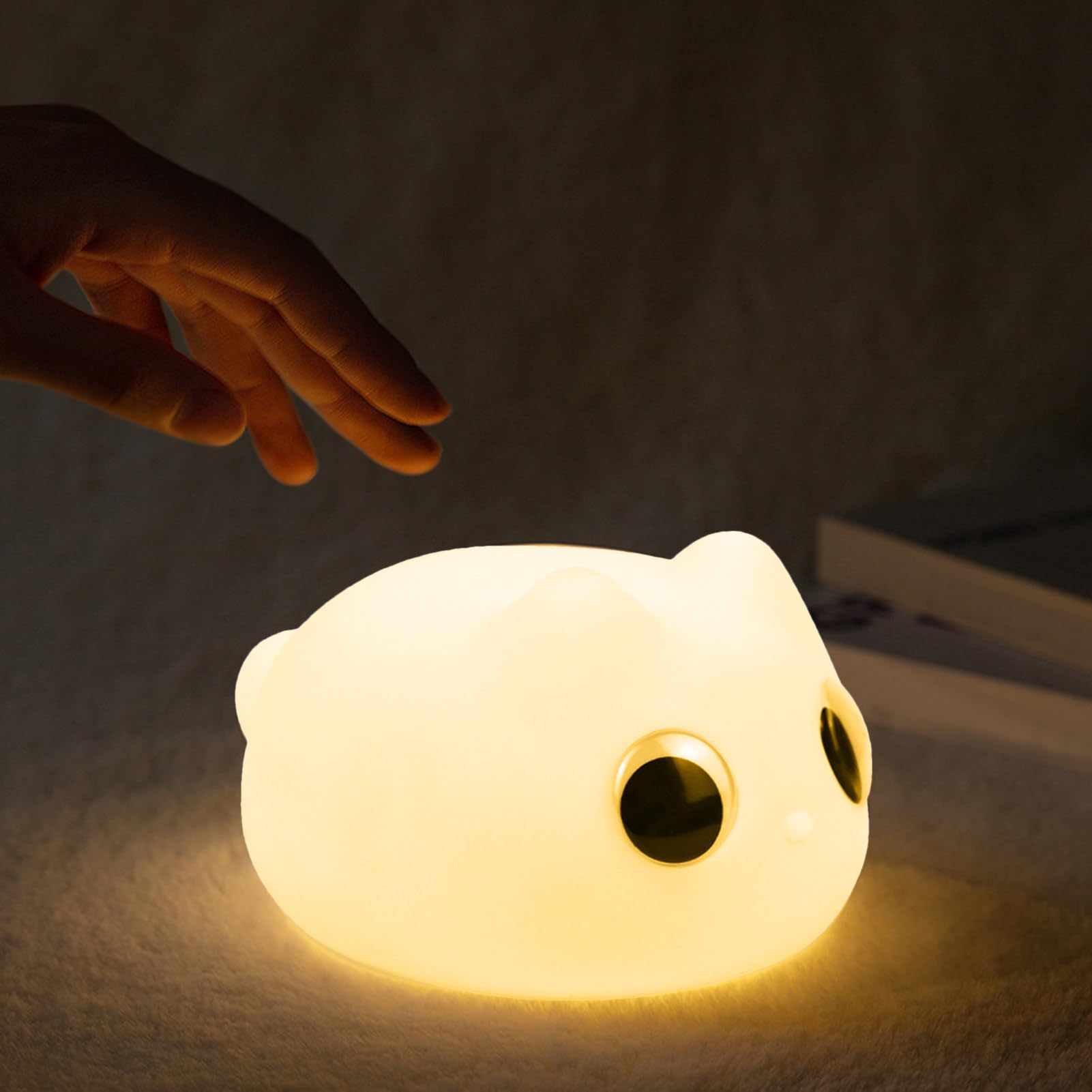 Teksome Luz nocturna para niños, lámpara de escritorio de gato, luz nocturna de silicona recargable, bonita lámpara de mesa, lámpara de mesita de noche, decoración de habitación de guardería