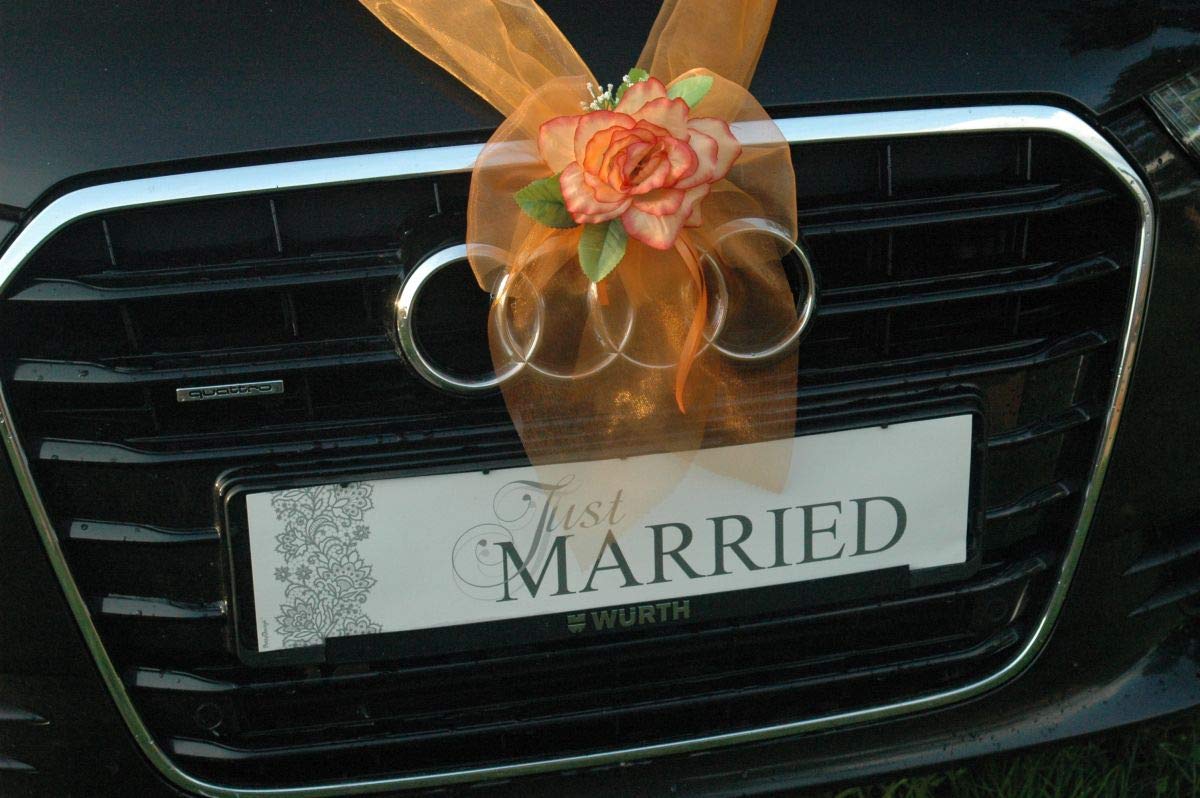 Autoschmuck Organza M Auto Schmuck Braut Paar Rose Deko Dekoration Hochzeit Car Auto Wedding Deko (Orange/Orange) - Image 3