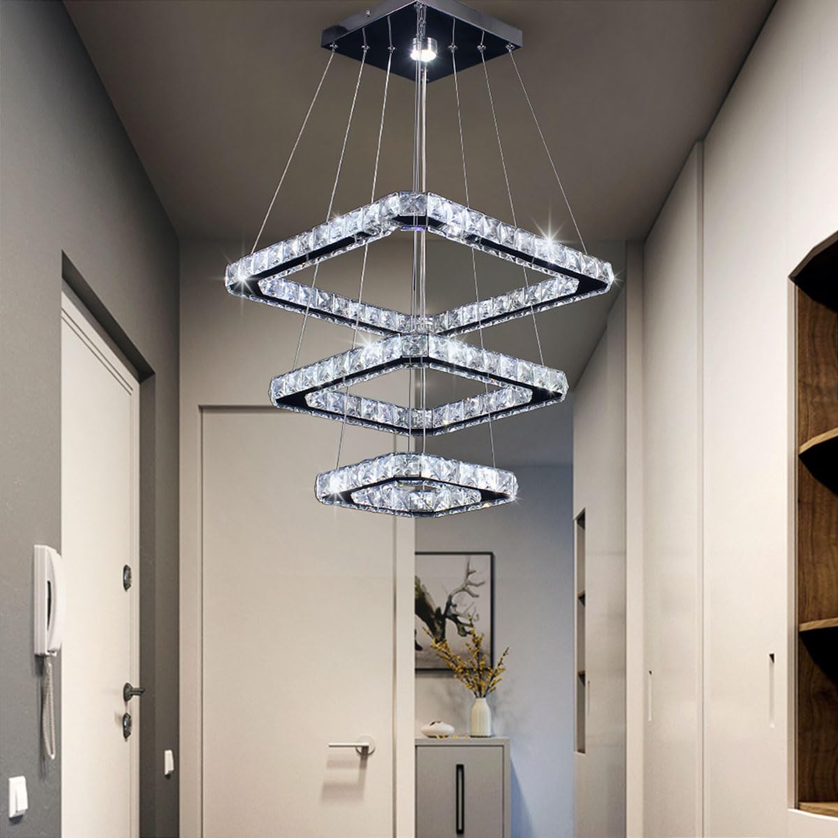 48W LED Moderne Kristall Kronleuchter Edelstahl Pendelleuchte Deckenleuchte Schlafzimmer Lüster Warmweiß Kaltweiß (Kaltweiß)