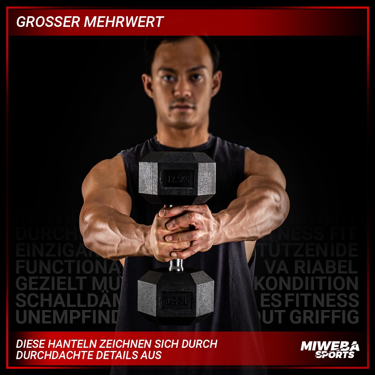 Miweba Sports Hexagon Hanteln HGH100 | 2,5-30kg - 𝐏𝐫𝐨𝐟𝐢 Hantel - Hantelset - Kurzhanteln - Gusseisen - Ergonomischer Griff - Einzelhantel - Hantel Set - Dumbbell