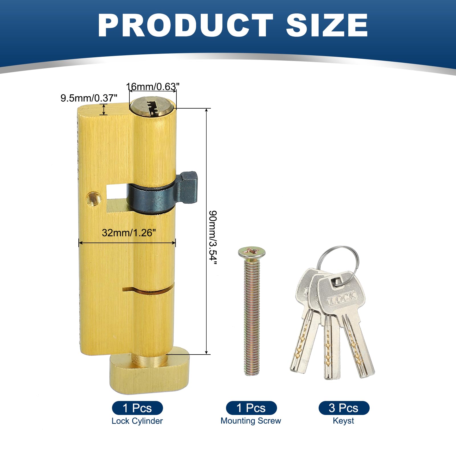 PATIKIL Solid Brass Lock Cylinder - Image 2