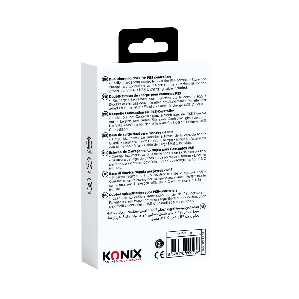 Konix Mythics Support Double Station de Charge pour manettes DualSense PS5 - Noir et Blanc