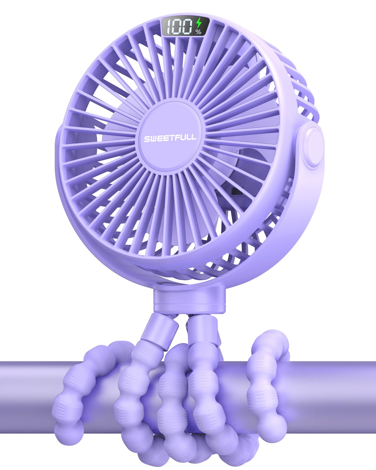 SWEETFULL Portable Stroller Fan, LED Display 4000mAh Battery Operated Mini Clip Fan, 4 Speed Rechargeable Small Personal Fan Handheld Desk Cooling Fan For Car Seat Crib Treadmill Travel