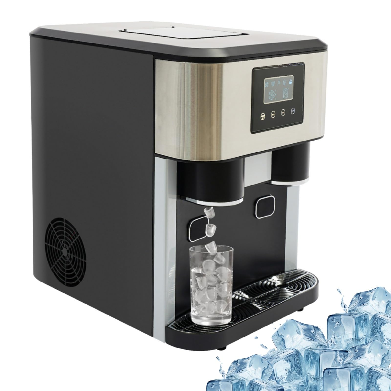 Macchina per cubetti di ghiaccio professionale da 1,8 l, con display LCD, mini macchina per cubetti di ghiaccio 3 in 1, per cubetti di ghiaccio grandi, 15 kg/24 h, autopulente, incluso