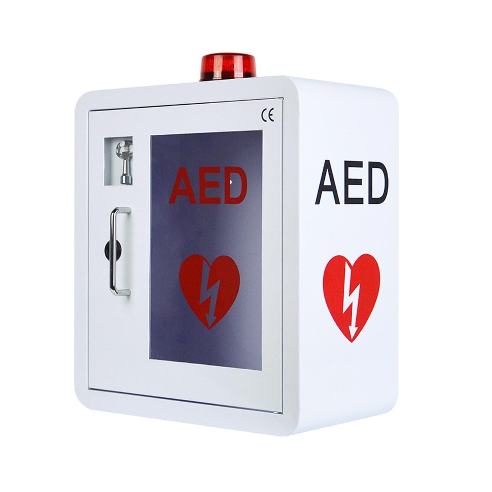 AED-Defibrillator-Aufbewahrungsschrank zur Wandmontage, Erste-Hilfe-AED-Schrank mit Schlüssel und Schnappverschluss, passend für alle Marken von Cardiac Science für öffentliche Plätze, 36 x 20 x 40