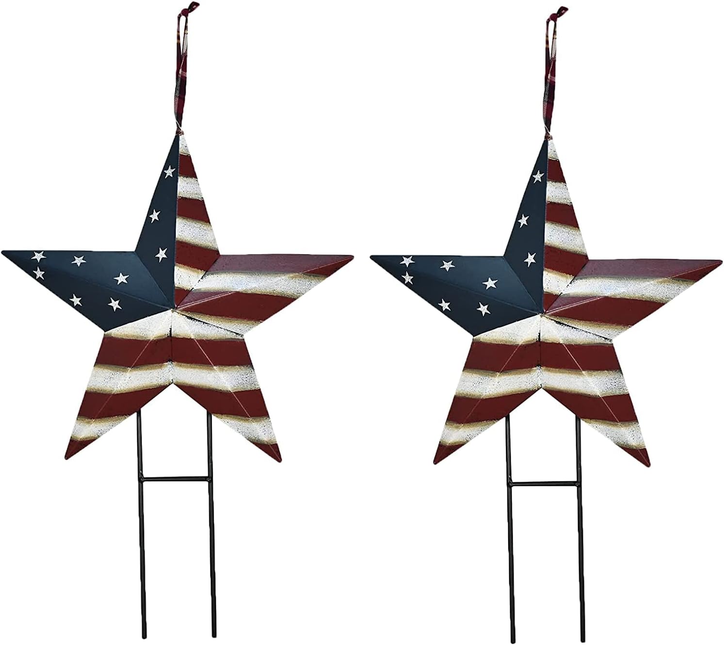 American Star Yard Signs 17.5 Inch 2 Pack of Metal Patriotic Barn Stars Garden Stakes US Flag Outdoor 4th of July Decorations Memorial Day Yard Art Lawn Ornaments Patio for Outside