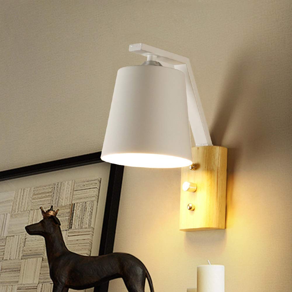 Wandleuchte Nordic Modern Holz Schmiedeeisen LED Wandlampen Minimaslist Schlafzimmer Nacht Leselampe E27 Wandlaterne Beleuchtungskörper Wandleuchte für Wohnzimmer Arbeitszimmer Veranda Korridor