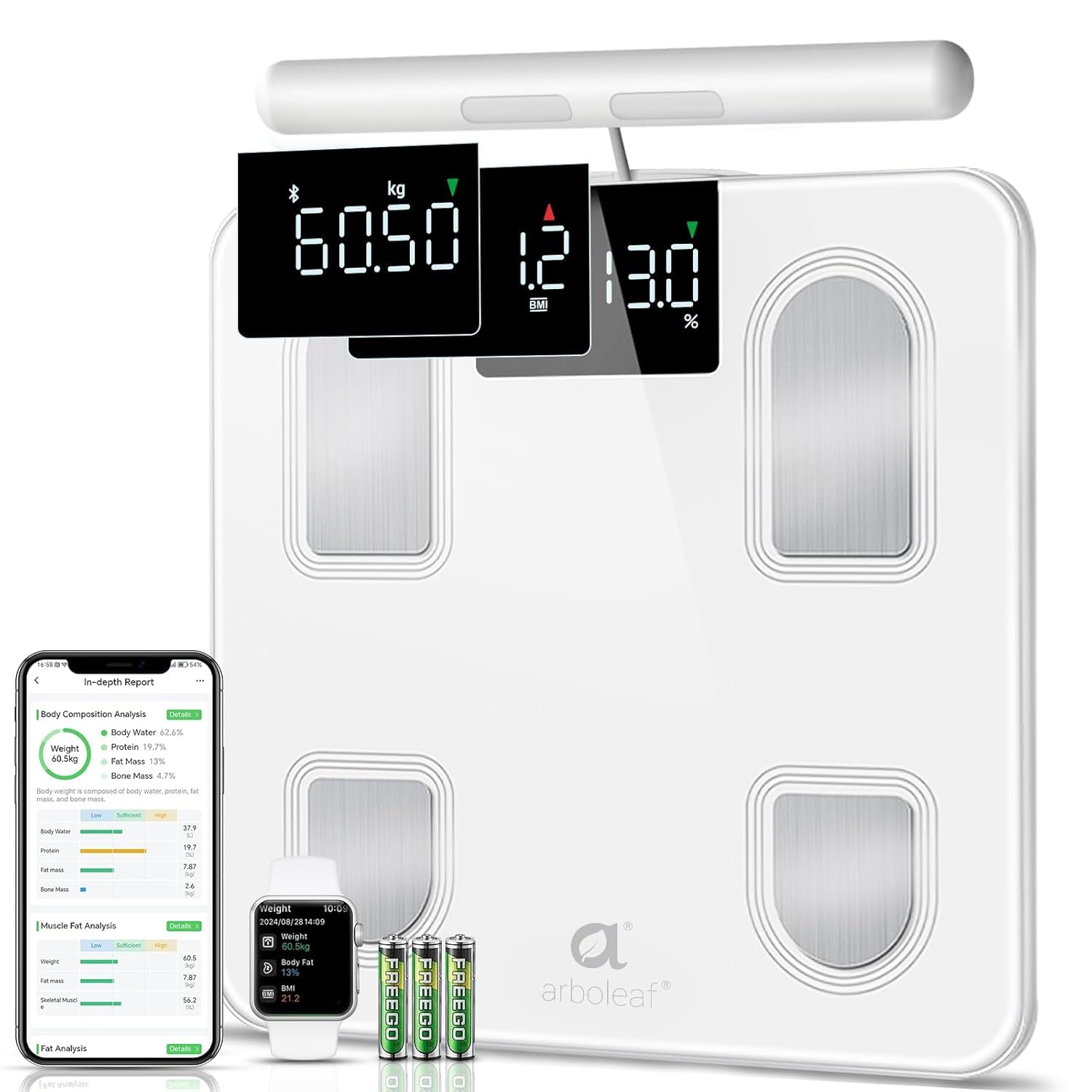 Smart Scale for Body Weight and Fat with 8 Electrode, arboleaf Full Body Composition Scale with App, Bluetooth Digital Bathroom Weight Scale High Precision 26 Composition Analyzer for BMI Muscle Mass